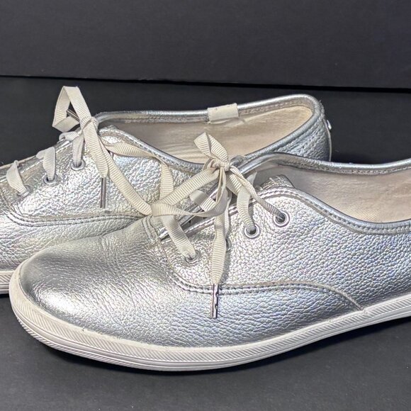 Keds x Kate Spade New York Silver Leather Lace-Up Sneakers Women’s 7.5 Metallic - Picture 12 of 16